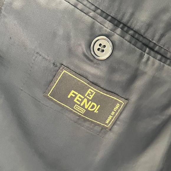 FENDI Men Jacket Sz 40/ L  Black Shiny Blue Sparkles Double Breasted Wool Blazer - Picture 2 of 10